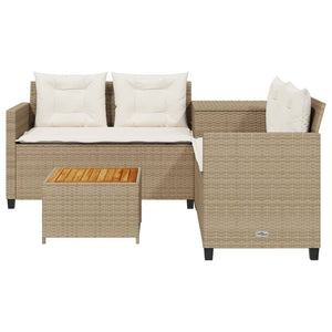 Divano da Giardino con Tavolo e Cuscini a L Beige in Polyrattan 369038