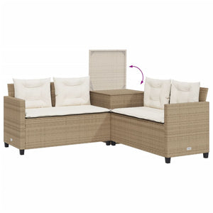 Divano da Giardino con Tavolo e Cuscini a L Beige in Polyrattan 369038