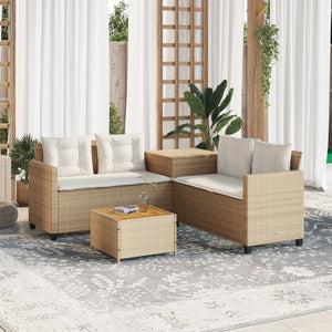 vidaXL Divano da Giardino con Tavolo e Cuscini a L Beige in Polyrattan