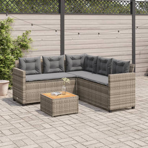 Divano da Giardino con Tavolo e Cuscini a L Grigio Polyrattan 369049
