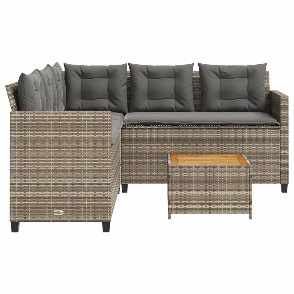 Divano da Giardino con Tavolo e Cuscini a L Grigio Polyrattan 369049