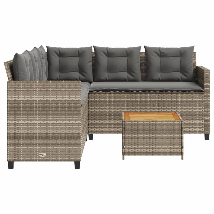 Divano da Giardino con Tavolo e Cuscini a L Grigio Polyrattan 369049