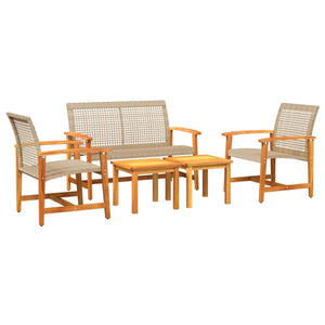 Set Salotto da Giardino 5 pz Beige in Polyrattan e Legno Acacia 367606