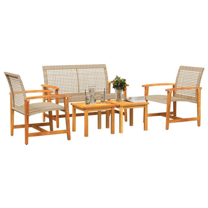 Set Salotto da Giardino 5 pz Beige in Polyrattan e Legno Acacia 367606