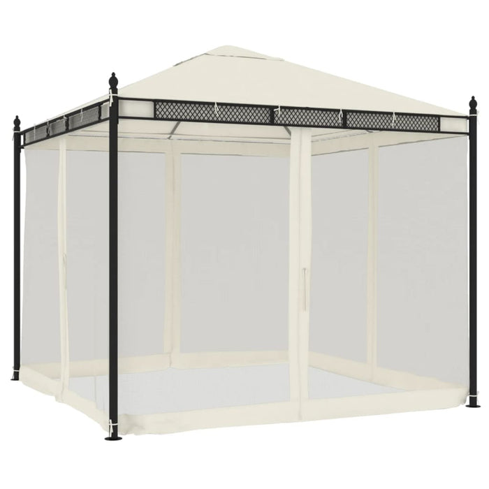 vidaXL Gazebo con Pareti in Rete Crema 2,93x2,93 m in Acciaio