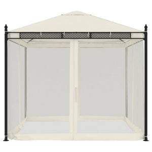 Gazebo con Pareti in Rete Crema 2,93x2,93 m in Acciaio 368434