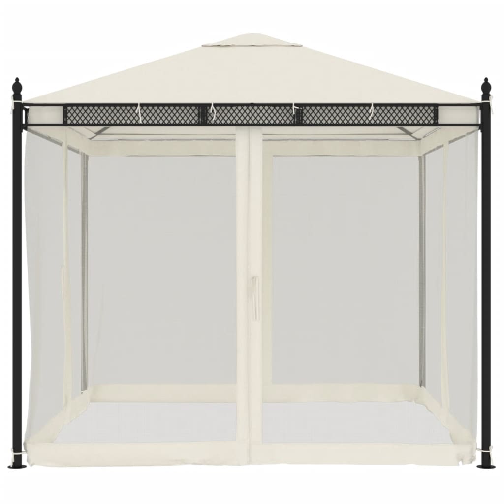 Gazebo con Pareti in Rete Crema 2,93x2,93 m in Acciaio 368434