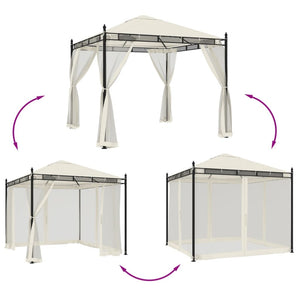 vidaXL Gazebo con Pareti in Rete Crema 2,93x2,93 m in Acciaio