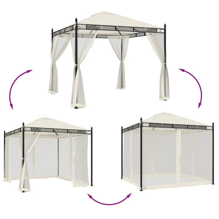 vidaXL Gazebo con Pareti in Rete Crema 2,93x2,93 m in Acciaio