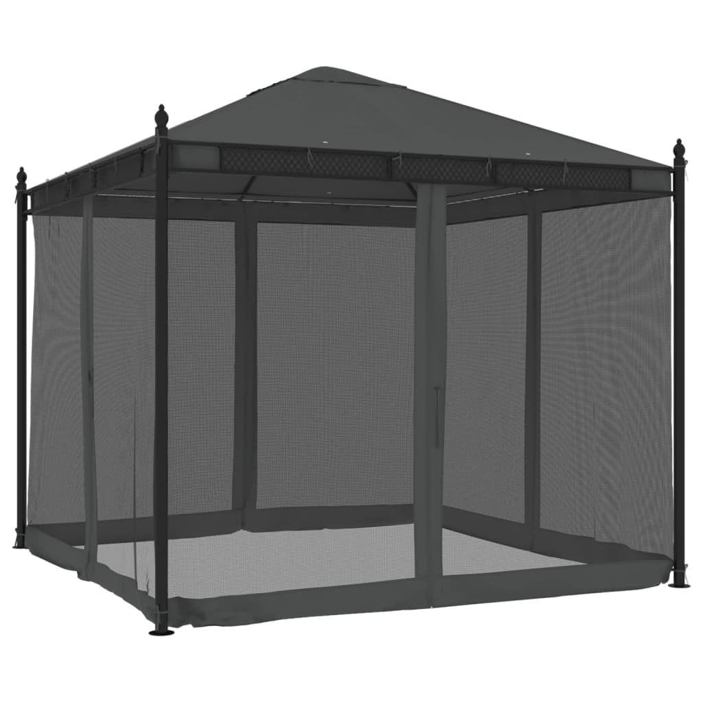 vidaXL Gazebo con Pareti in Rete Antracite 2,93x2,93 m in Acciaio