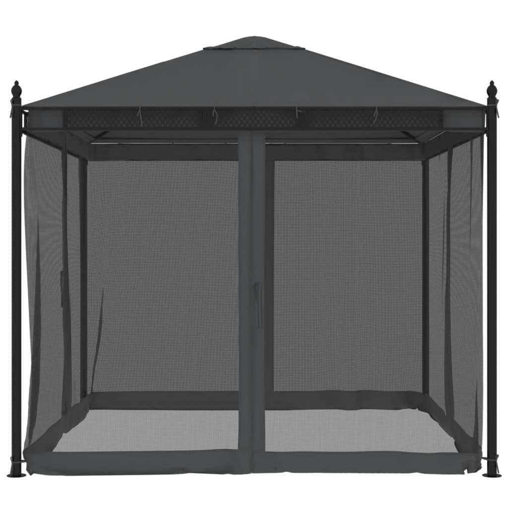 Gazebo con Pareti in Rete Antracite 2,93x2,93 m in Acciaio 368435