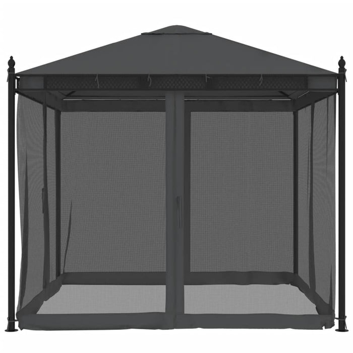 Gazebo con Pareti in Rete Antracite 2,93x2,93 m in Acciaio 368435