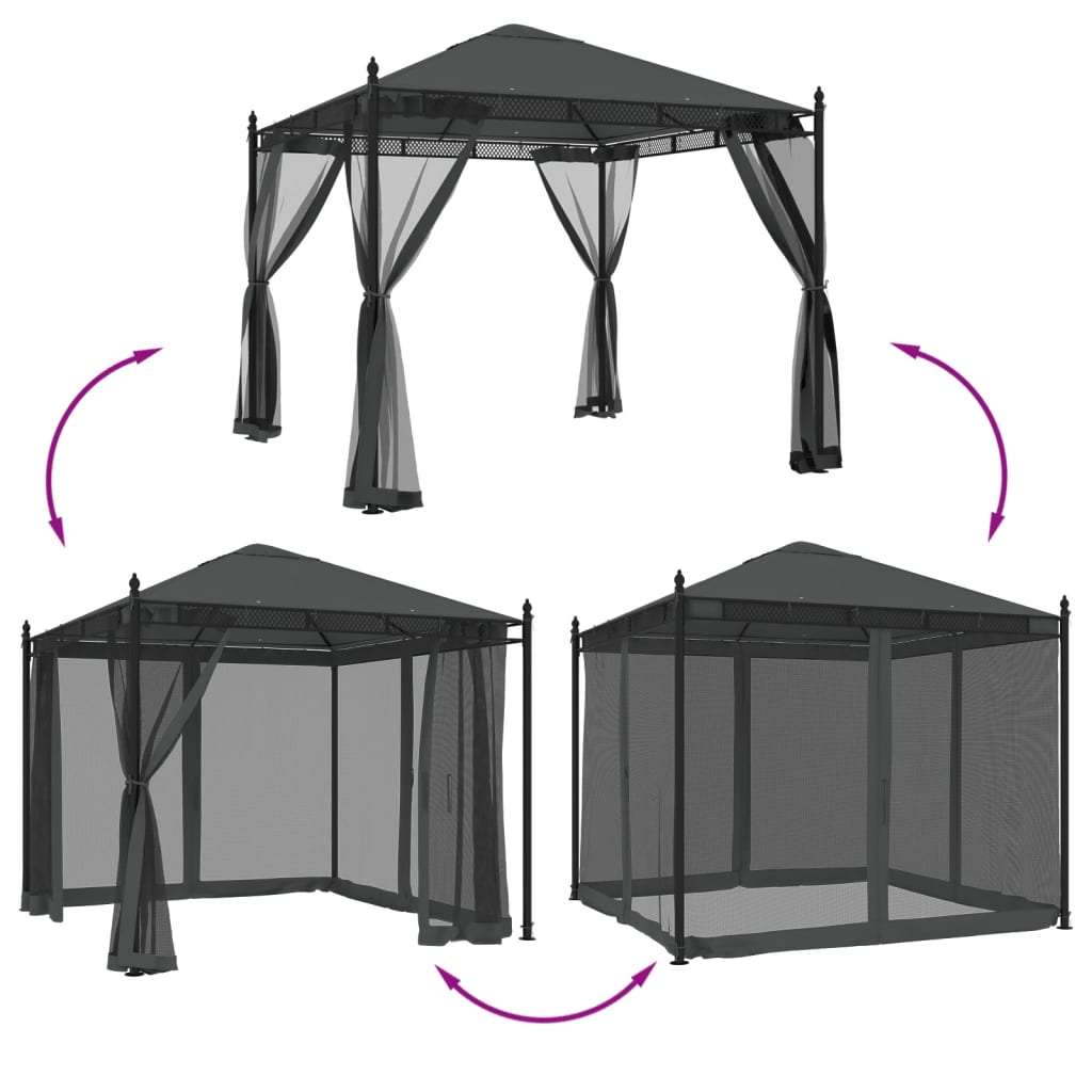 vidaXL Gazebo con Pareti in Rete Antracite 2,93x2,93 m in Acciaio