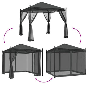 vidaXL Gazebo con Pareti in Rete Antracite 2,93x2,93 m in Acciaio