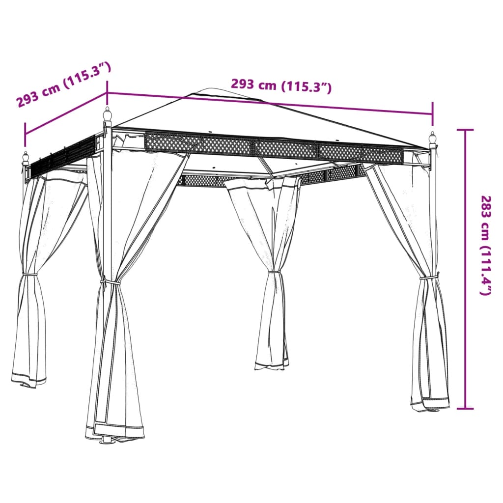 Gazebo con Pareti in Rete Antracite 2,93x2,93 m in Acciaio 368435