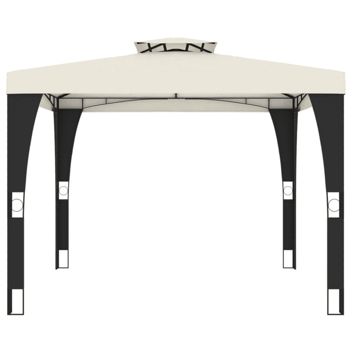 Gazebo con Tetto Doppio Crema 2,98x2,98 m in Acciaio 368440