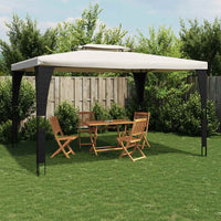 vidaXL Gazebo con Tetto Doppio Crema 3,98x2,98 m in Acciaio