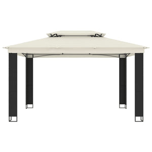 Gazebo con Tetto Doppio Crema 3,94x2,96 m in Acciaio 368446