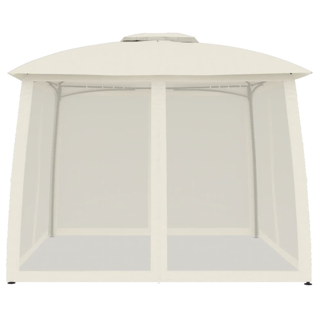 Gazebo con Tetto Doppio e Pareti Rete Crema 2,93x2,93 m Acciaio 368448