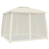 Gazebo con Tetto Doppio e Pareti Rete Crema 2,93x2,93 m Acciaio 368448