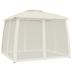 Gazebo con Tetto Doppio e Pareti Rete Crema 2,93x2,93 m Acciaio 368448