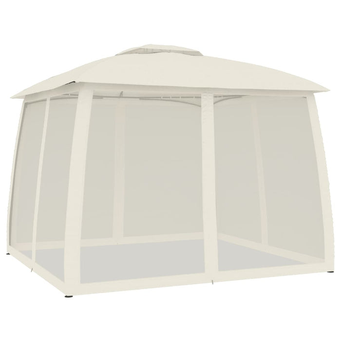 Gazebo con Tetto Doppio e Pareti Rete Crema 2,93x2,93 m Acciaio 368448