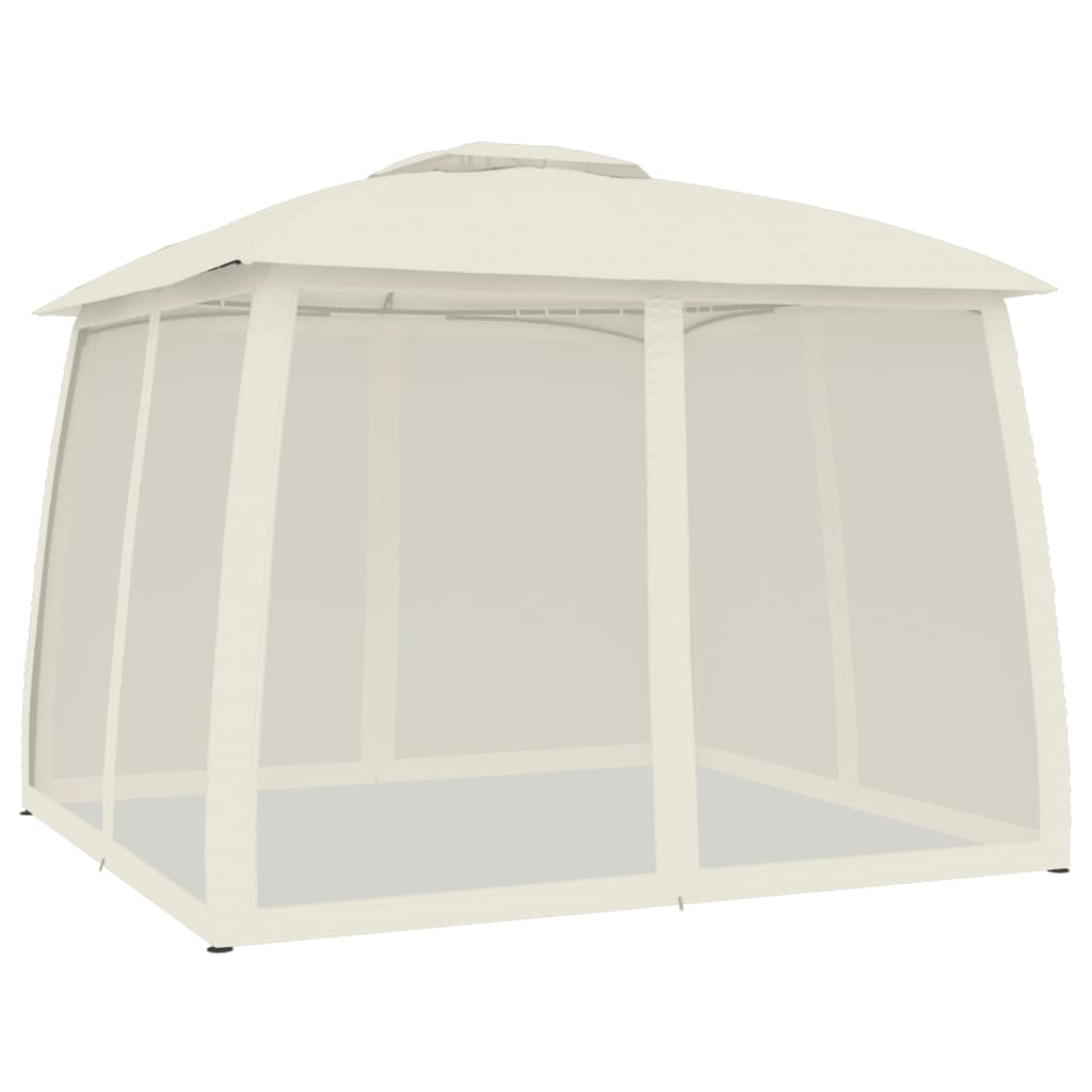 vidaXL Gazebo con Tetto Doppio e Pareti Rete Crema 2,93x2,93 m Acciaio