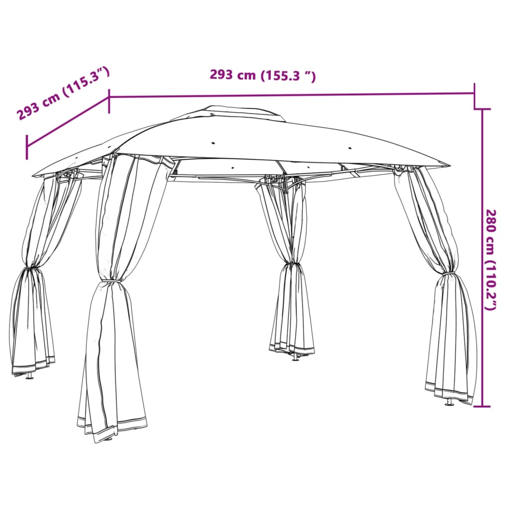 vidaXL Gazebo con Tetto Doppio e Pareti Rete Crema 2,93x2,93 m Acciaio