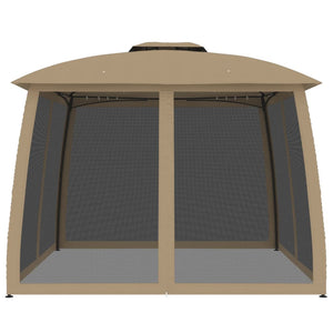 Gazebo con Tetto Doppio/Pareti Rete Tortora 2,93x2,93 m Acciaio
