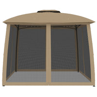 Gazebo con Tetto Doppio/Pareti Rete Tortora 2,93x2,93 m Acciaio