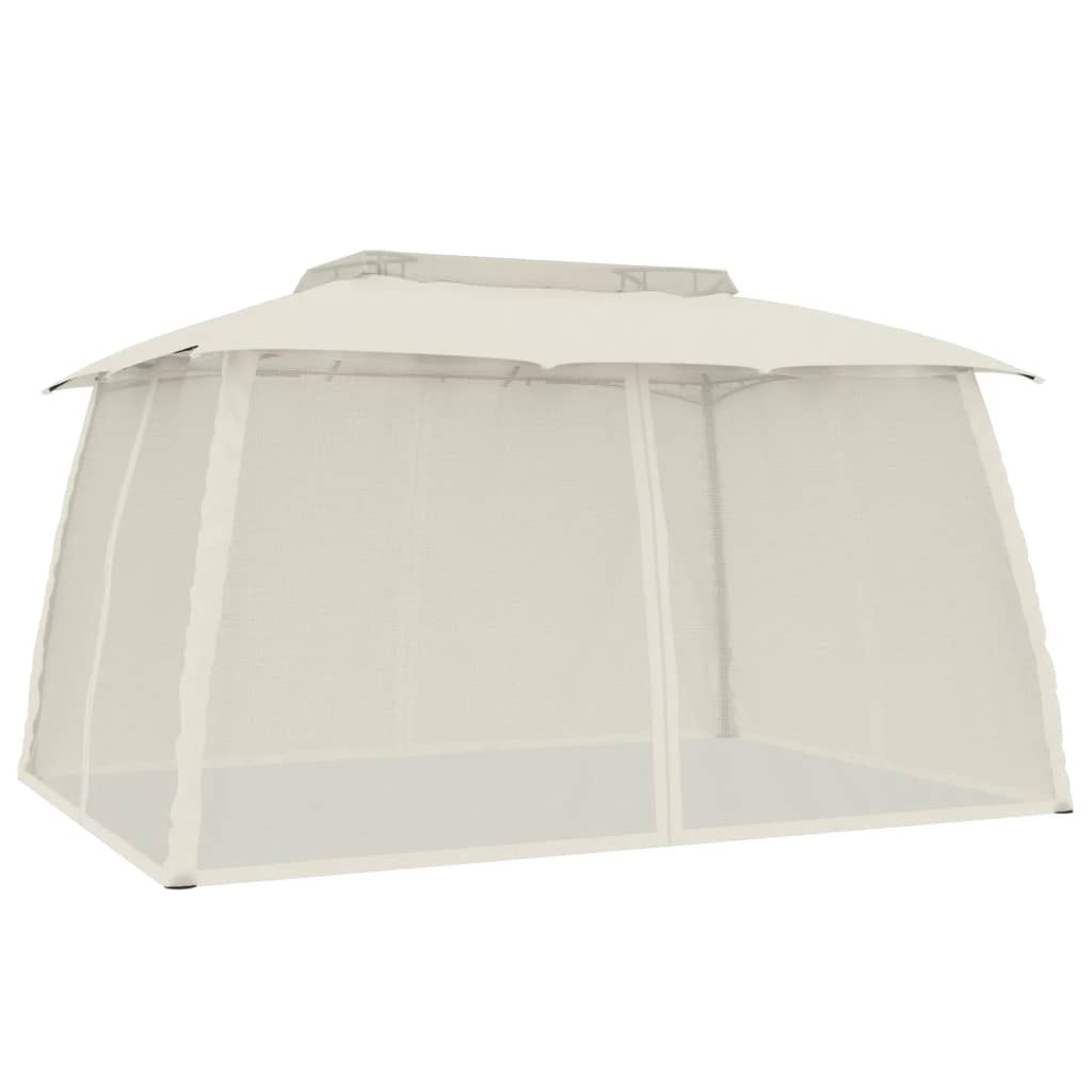 Gazebo con Tetto Doppio e Pareti Rete Crema 3,93x2,93 m Acciaio 368451