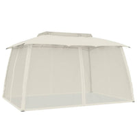 Gazebo con Tetto Doppio e Pareti Rete Crema 3,93x2,93 m Acciaio 368451