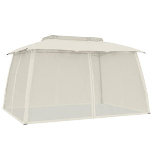 Gazebo con Tetto Doppio e Pareti Rete Crema 3,93x2,93 m Acciaio