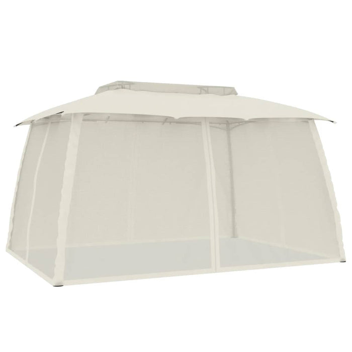 Gazebo con Tetto Doppio e Pareti Rete Crema 3,93x2,93 m Acciaio