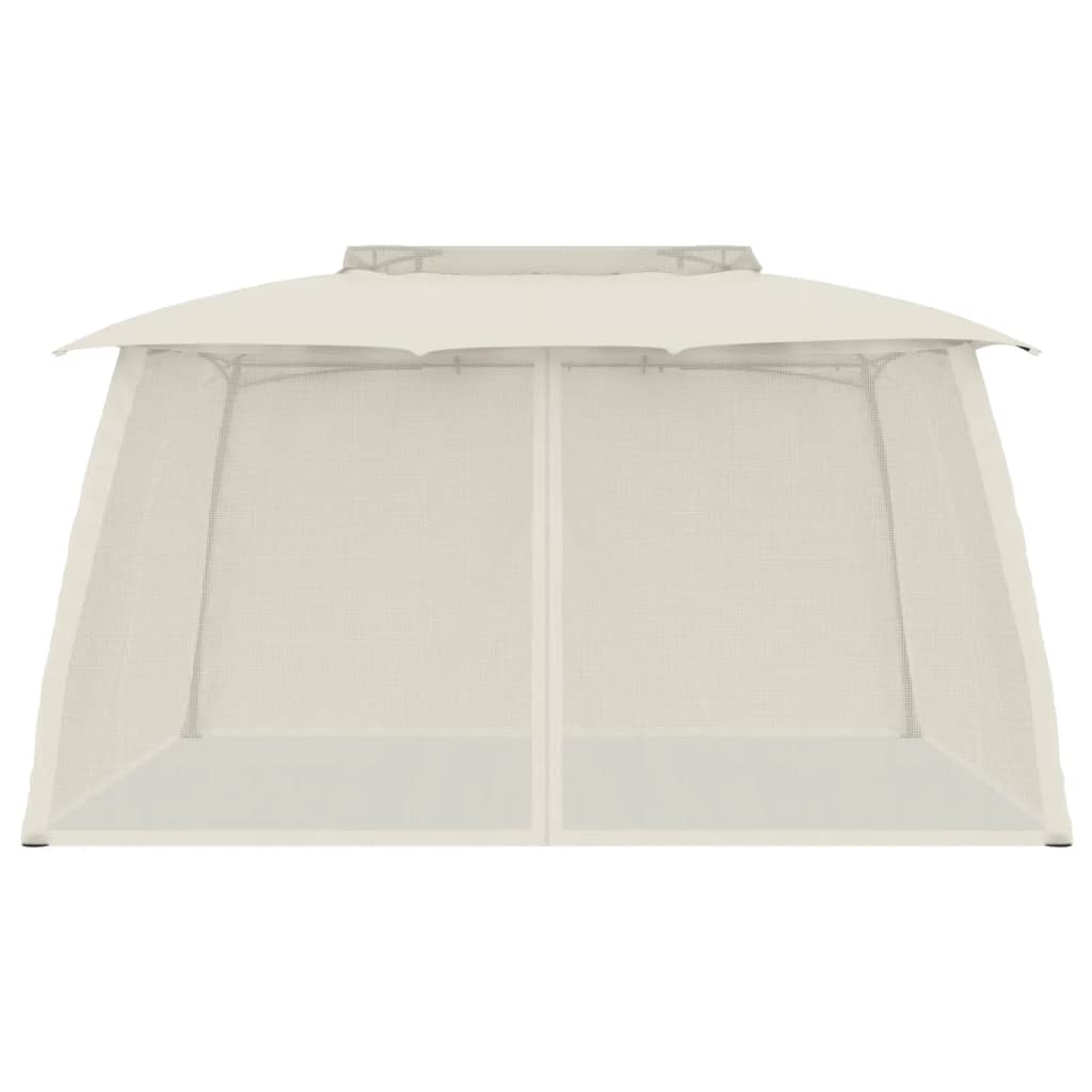 Gazebo con Tetto Doppio e Pareti Rete Crema 3,93x2,93 m Acciaio 368451