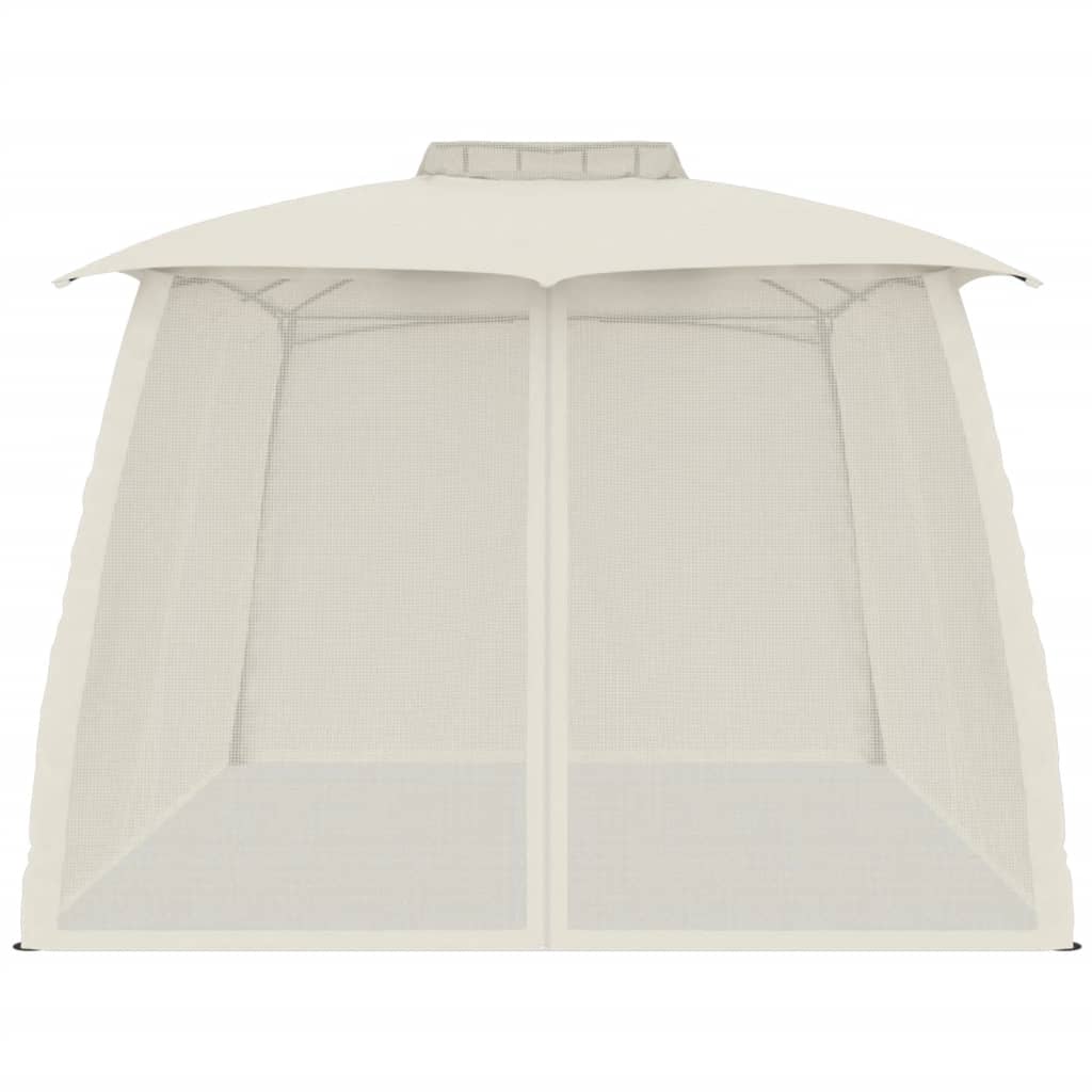 Gazebo con Tetto Doppio e Pareti Rete Crema 3,93x2,93 m Acciaio 368451
