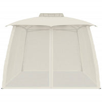 Gazebo con Tetto Doppio e Pareti Rete Crema 3,93x2,93 m Acciaio 368451