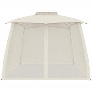 Gazebo con Tetto Doppio e Pareti Rete Crema 3,93x2,93 m Acciaio 368451