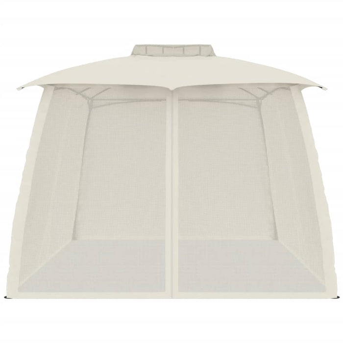 Gazebo con Tetto Doppio e Pareti Rete Crema 3,93x2,93 m Acciaio 368451