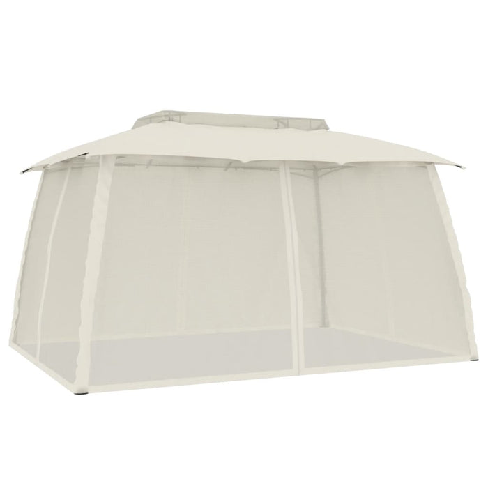 Gazebo con Tetto Doppio e Pareti Rete Crema 3,93x2,93 m Acciaio 368451
