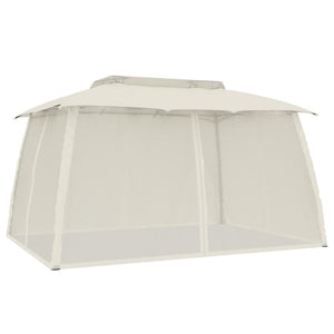 Gazebo con Tetto Doppio e Pareti Rete Crema 3,93x2,93 m Acciaio