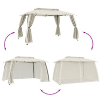 Gazebo con Tetto Doppio e Pareti Rete Crema 3,93x2,93 m Acciaio