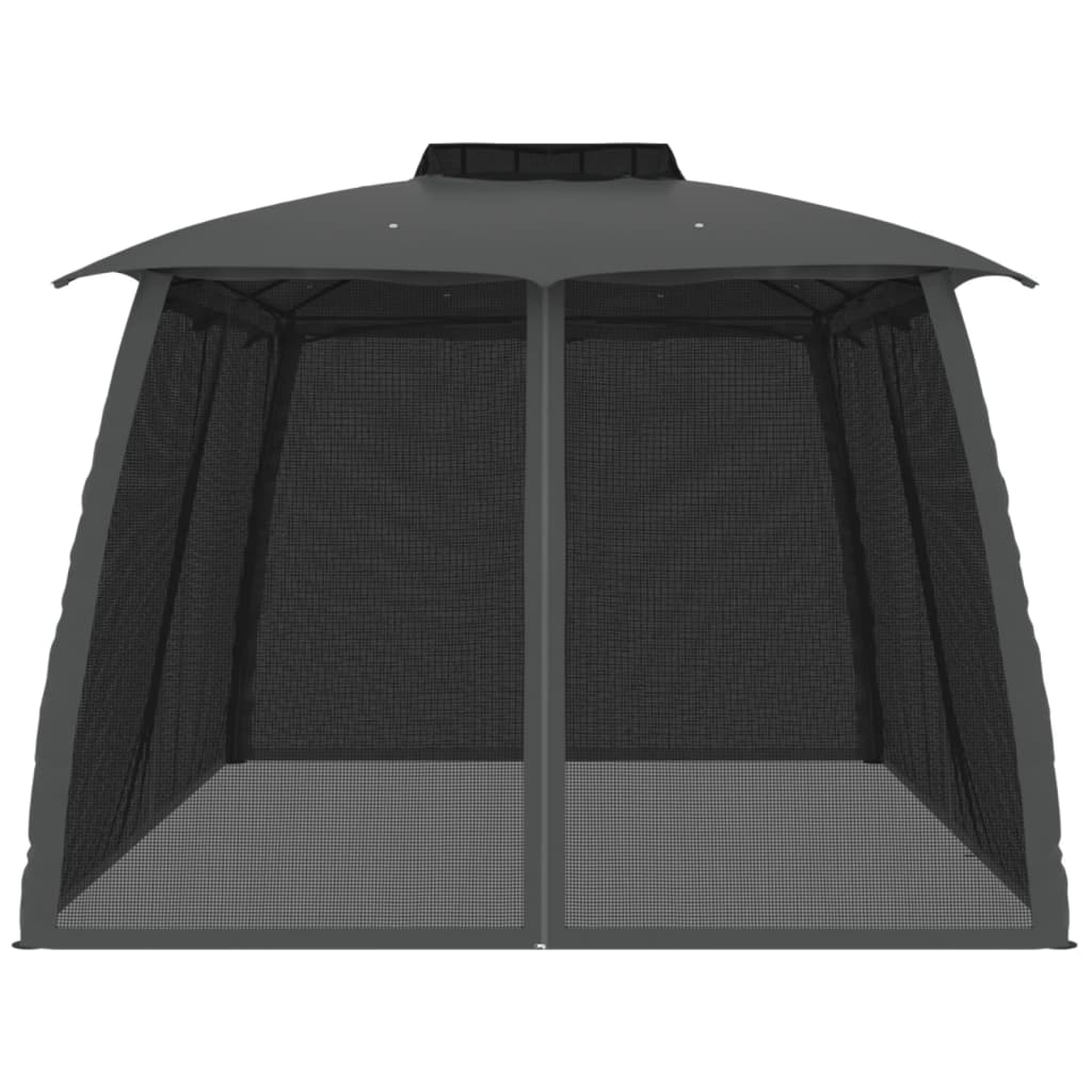 Gazebo Tetto Doppio e Pareti Rete Antracite 3,93x2,93 m Acciaio 368452