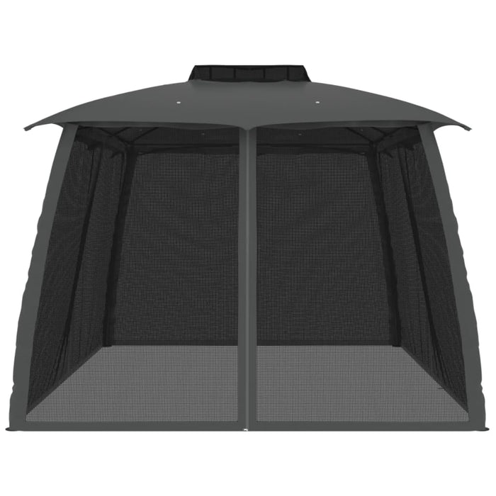 Gazebo Tetto Doppio e Pareti Rete Antracite 3,93x2,93 m Acciaio 368452