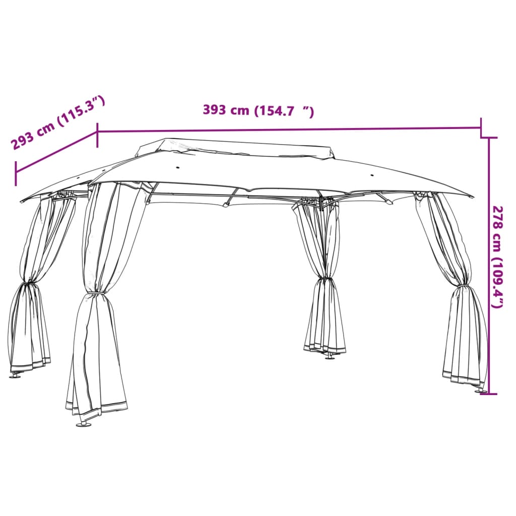 Gazebo Tetto Doppio e Pareti Rete Antracite 3,93x2,93 m Acciaio 368452
