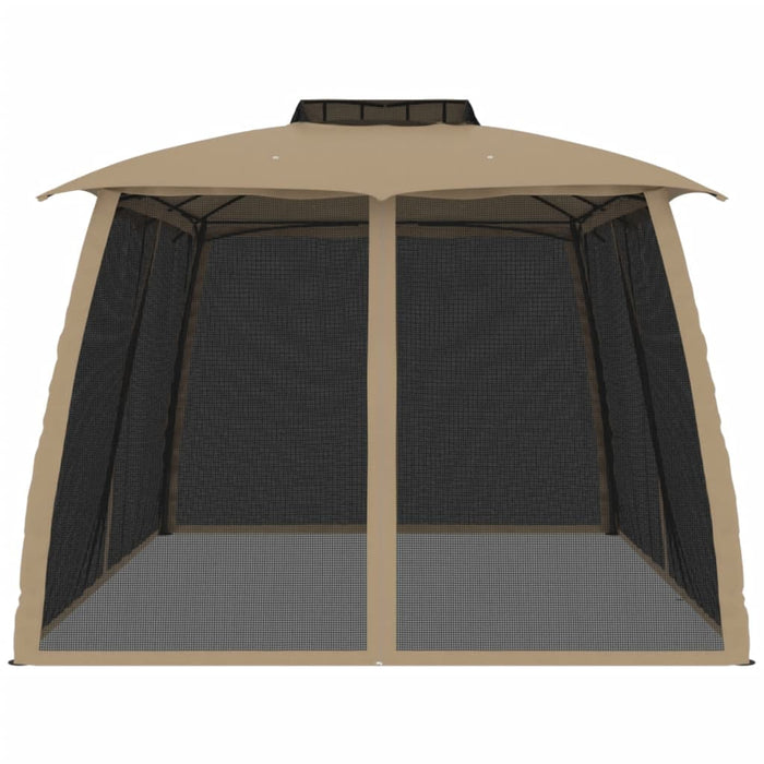 Gazebo con Tetto Doppio/Pareti Rete Tortora 3,93x2,93 m Acciaio 368453