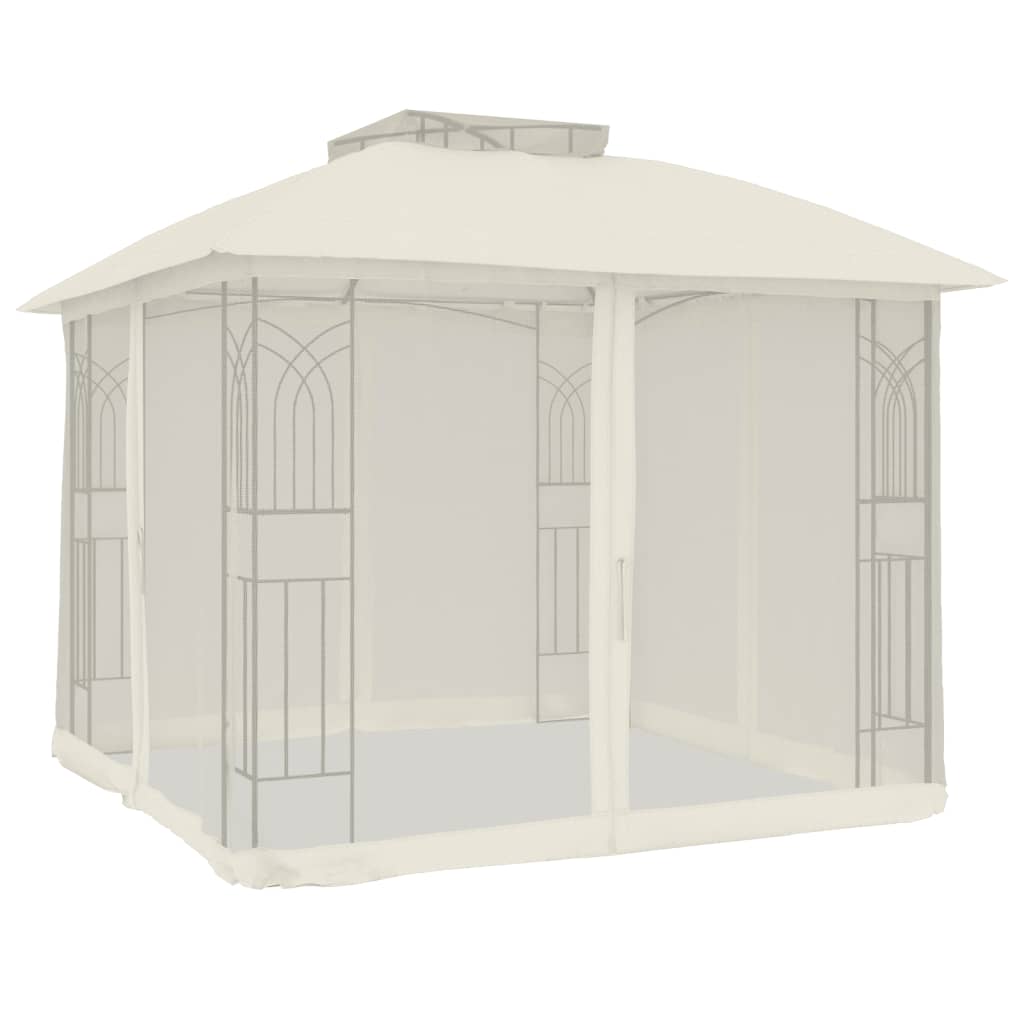 vidaXL Gazebo con Tetto Doppio e Pareti Rete Crema 2,94x2,94 m Acciaio