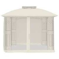 Gazebo con Tetto Doppio e Pareti Rete Crema 2,94x2,94 m Acciaio 368454