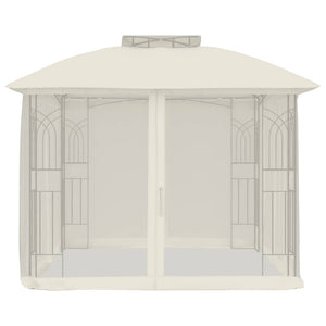vidaXL Gazebo con Tetto Doppio e Pareti Rete Crema 2,94x2,94 m Acciaio