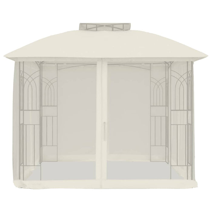 vidaXL Gazebo con Tetto Doppio e Pareti Rete Crema 2,94x2,94 m Acciaio